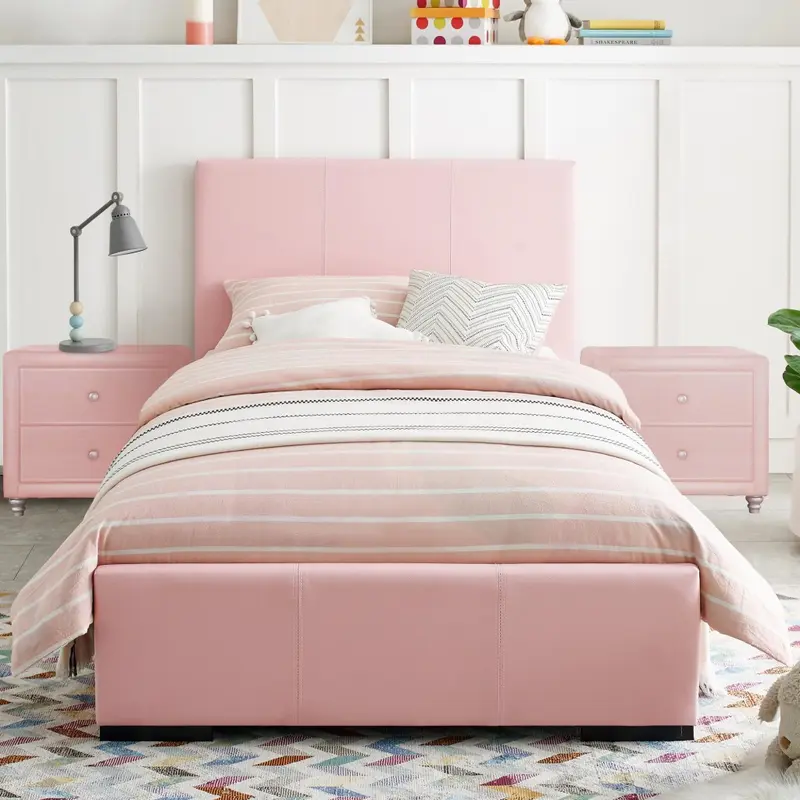 Pink Upholstered Full Platform Bed With Nightstand By Homeroots