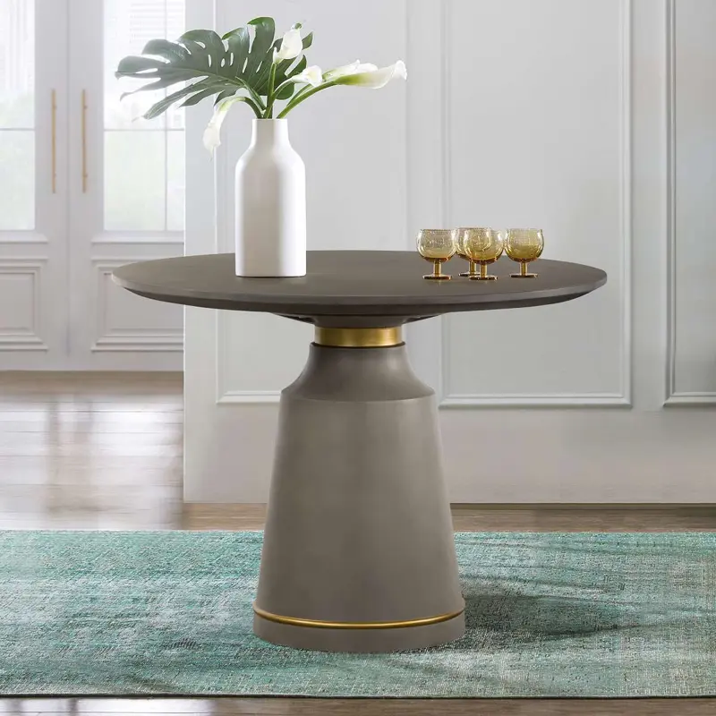 Pinni Gray Concrete Round Dining Table with Bronze Painted Accent By Armen Living