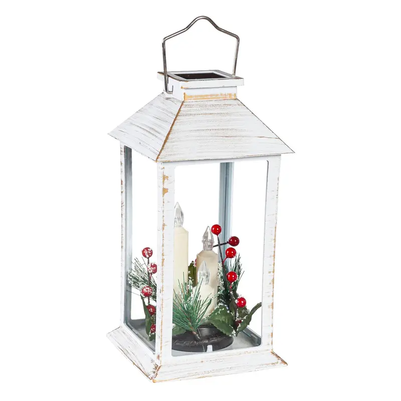Plastic Brick Solar Lantern w/ Holiday Wreath