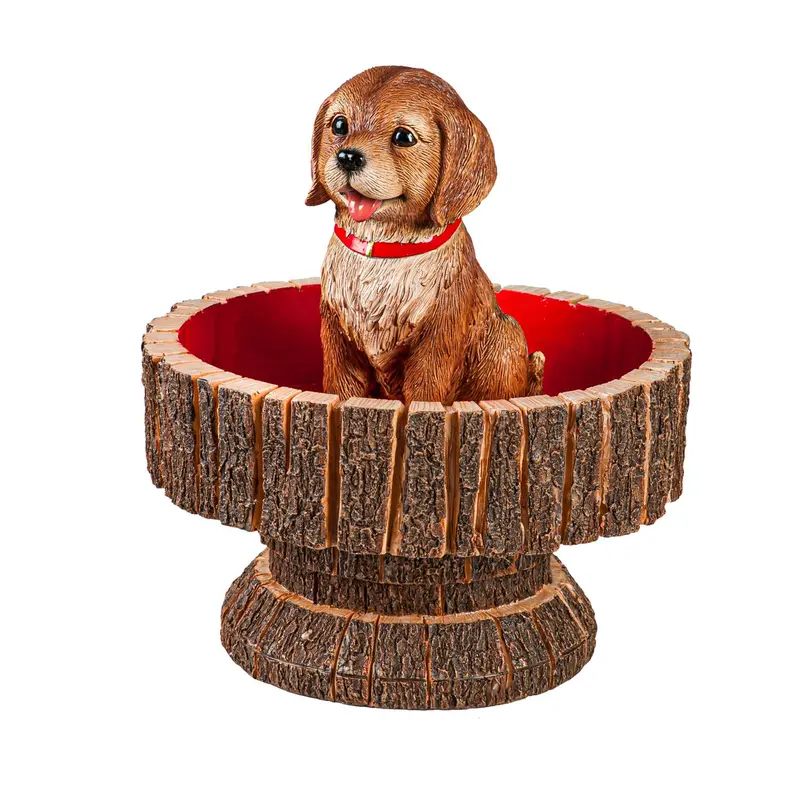 Playful Golden Retriever Tabletop Resin Birdbath