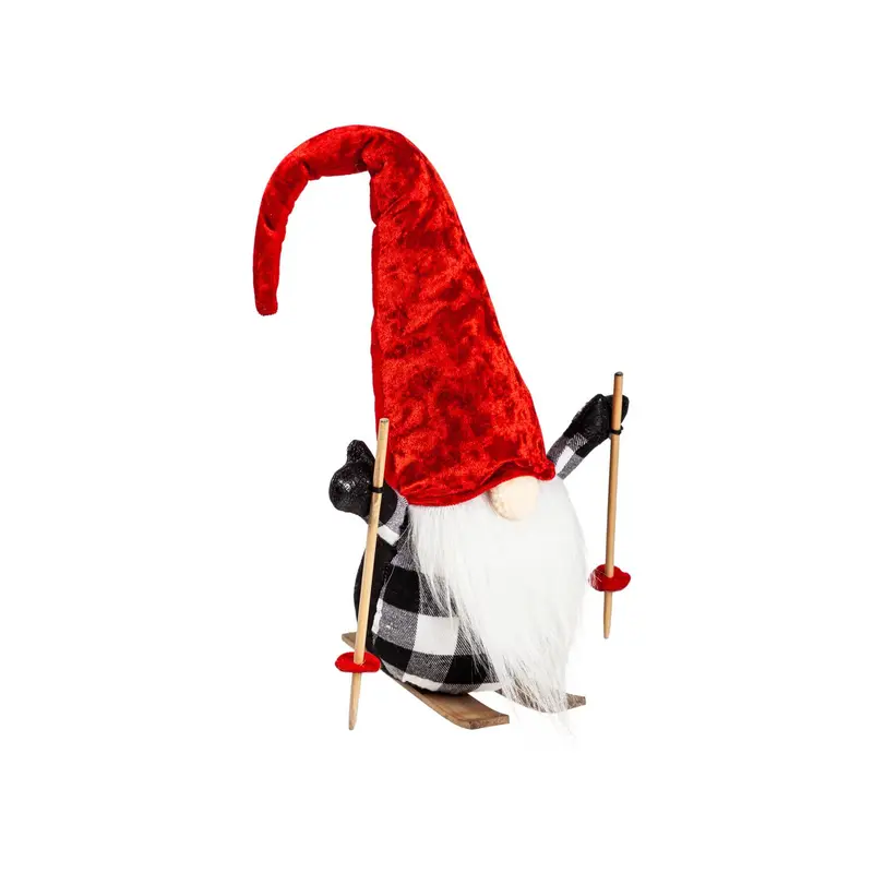 Plush Skiing Gnome Table Decor w Red Hat