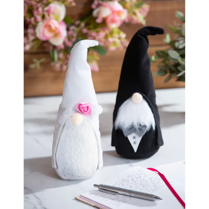 Plush Wedding Gnome Table Decor, 2 Asst