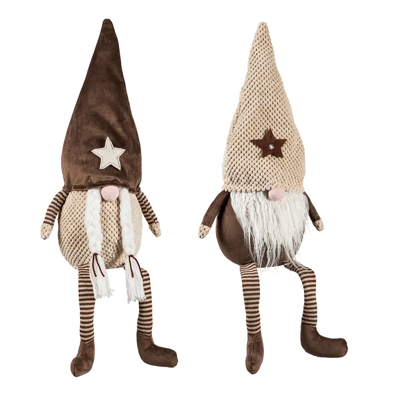 Plush Woodland Gnome with Star Embellished Hat Table Decor, 2 Asst
