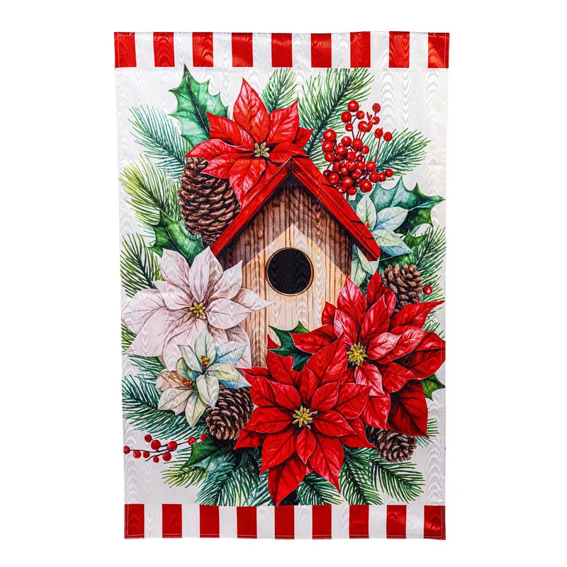 Poinsettia Birdhouse Moire House Flag