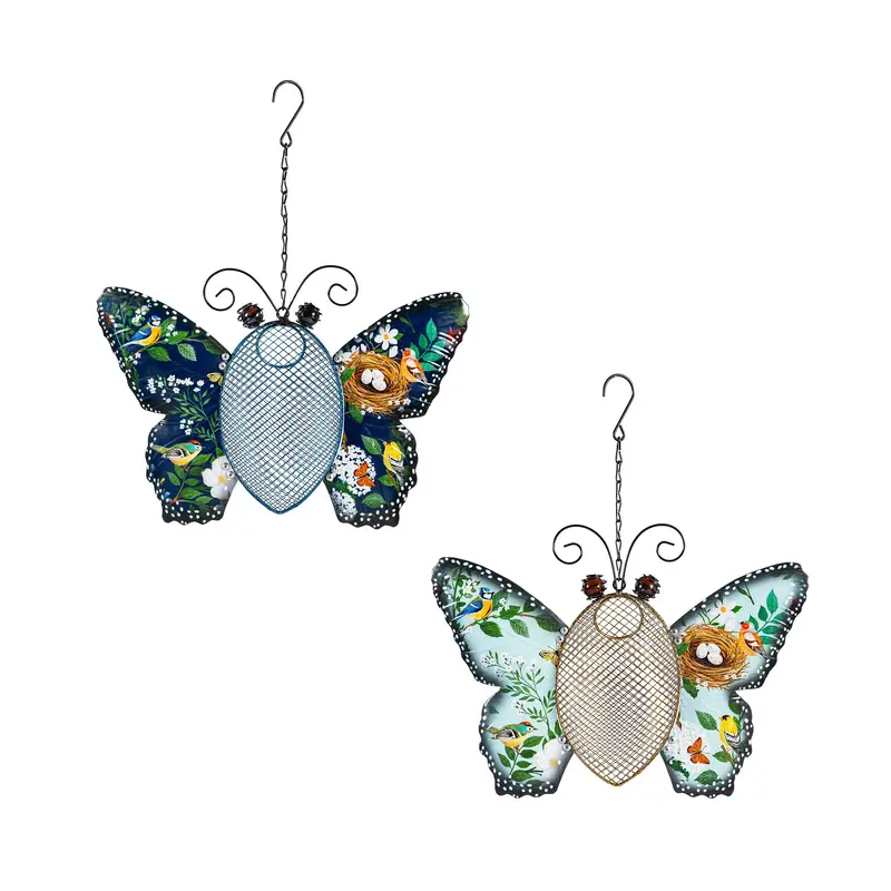 Pollinator Garden Bird Feeder, Metal Floral Butterfly, Asst of 2