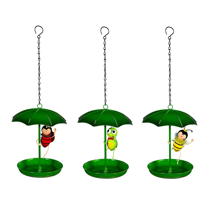 Pollinator Garden Bird Feeder, Metal Jolly Bug, Asst of 3