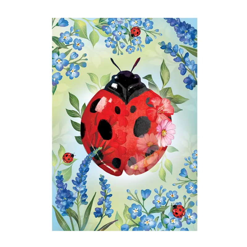 Pollinator Garden Blue Florals Ladybug Applique House Flag