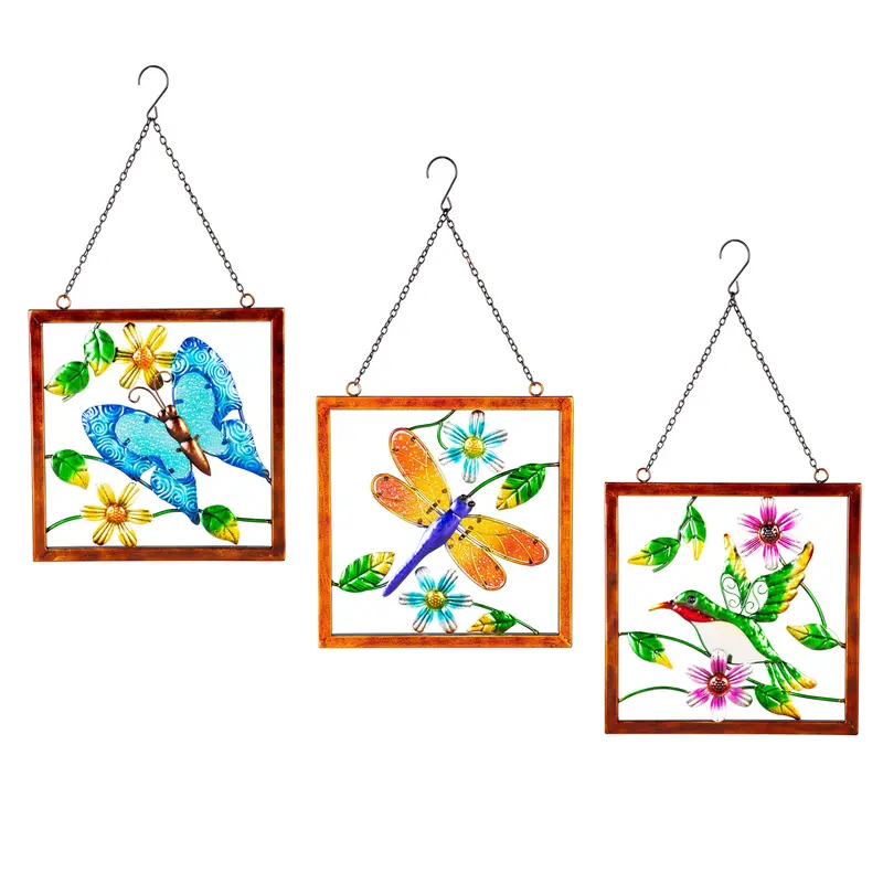 Pollinator Garden Indoor Wall Decor, Metal with Chain, Garden Friend, Asst of 2