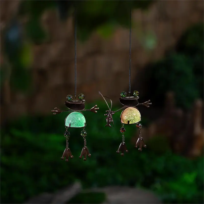 Pollinator Garden Outdoor Hanging Décor, Metal, Glow-in-the-Dark, Frog, Asst of 2