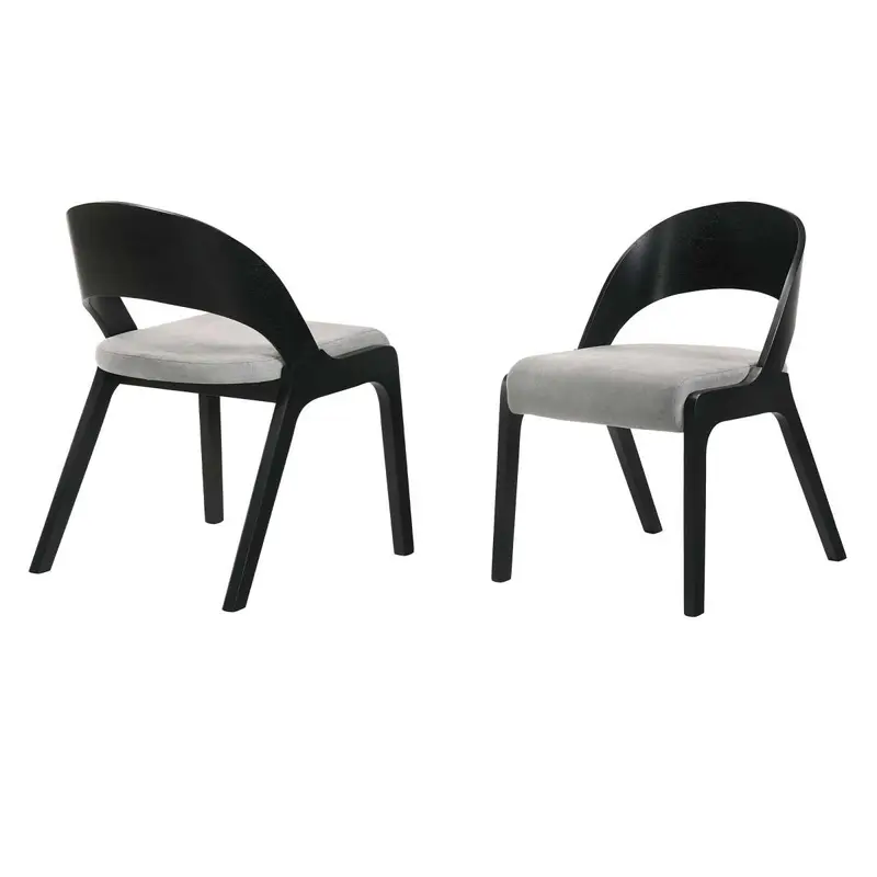 Polly Mid-Century Gray Upholstered Dining Chairs in Black Finish - Set of 2 By Armen Living