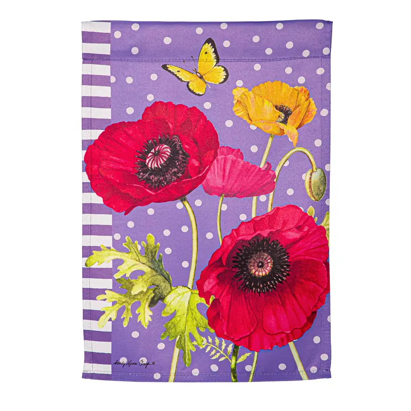 Poppy Welcome Suede Garden Flag