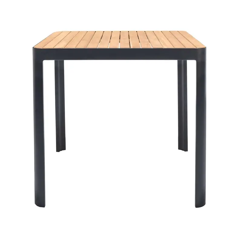 Portals Outdoor Square Bar Table in Natural Teak Wood Top and Black Frame By Armen Living