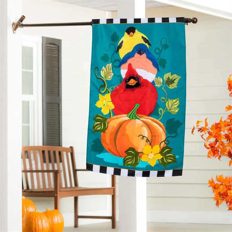 Portly Pumpkin Birds Applique Flag House
