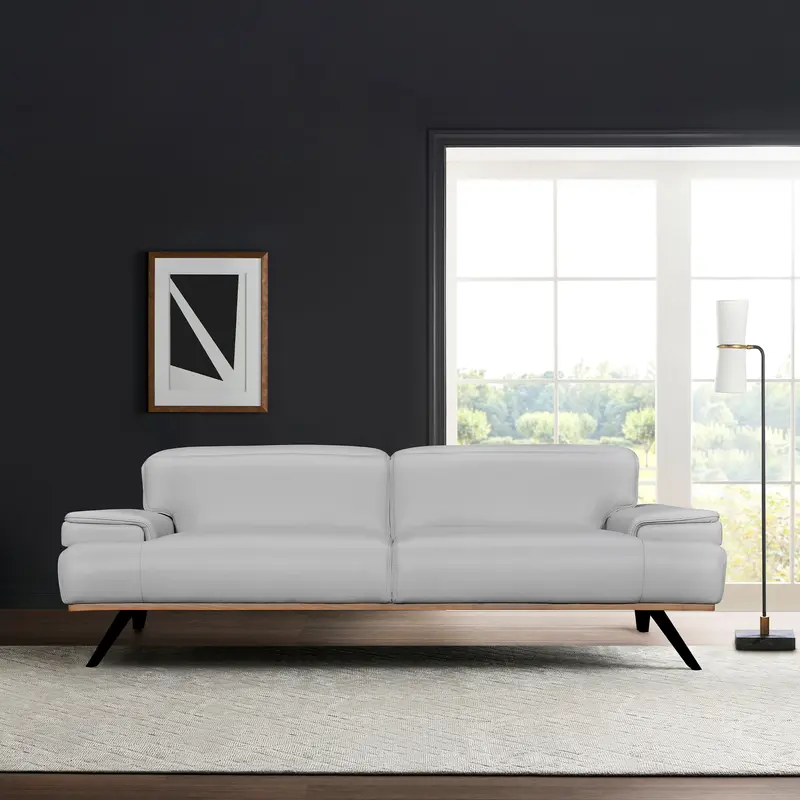 Prato 89" Dove Gray Leather Sofa By Armen Living