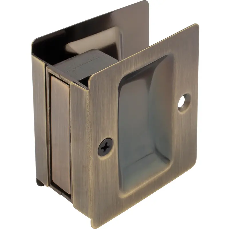 Premium Square Pocket Door Lock, Passage (Hall/Closet) Latch, Clear Pack, Antique Brass by Stone Harbor Hardware