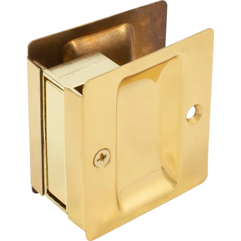 Premium Square Pocket Door Lock, Passage (Hall/Closet) Latch, Clear Pack, Polished Brass by Stone Harbor Hardware