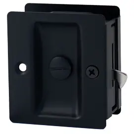 Premium Square Pocket Door Lock, Privacy (Bed/Bath) Latch, Clear Pack, Matte Black by Stone Harbor Hardware (A) - Deal of The Week