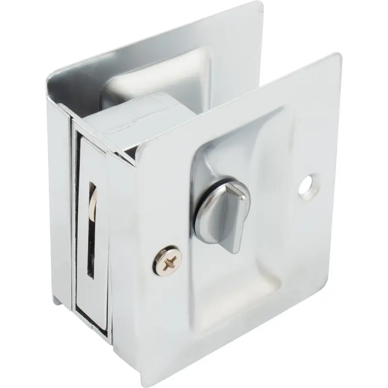 Premium Square Pocket Door Lock, Privacy (Bed/Bath) Latch, Clear Pack, Satin Chrome by Stone Harbor Hardware