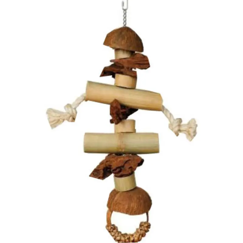 Prevue Pet Gorilla Bird Toy XL 25.5 x 16 x 15 In. Natural Wood, Sisal Rope and Coconut Shell Hanging Bird Toy for Parrots and Pet Birds