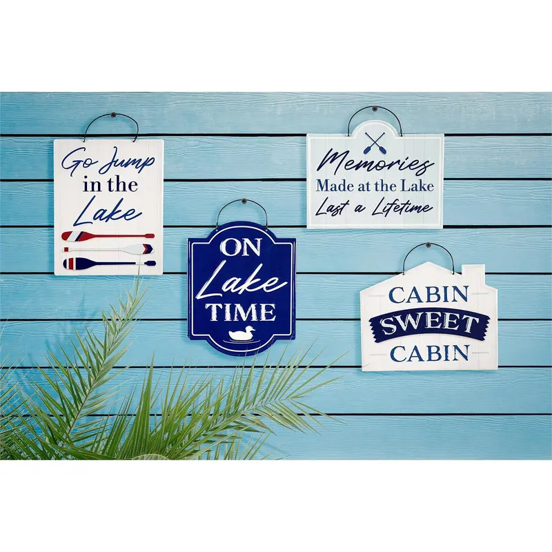 Printed Metal Hanging Blue Lake & Lodge Sign