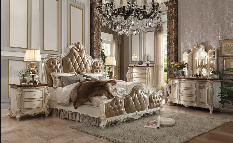 Pu Antique Pearl Wood Poly Resin Upholstery Queen Bed By Homeroots