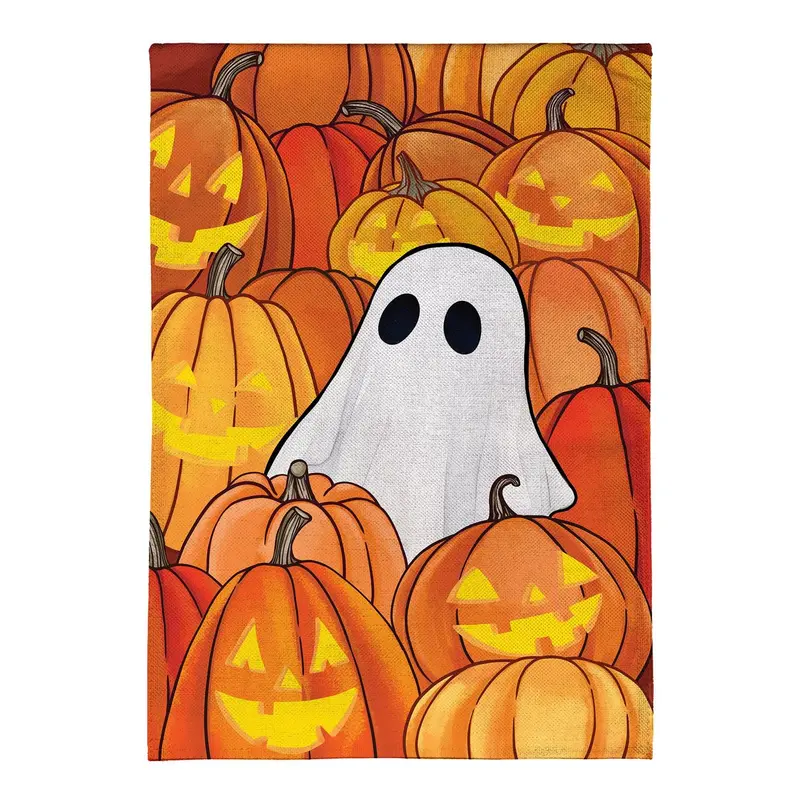 Pumpkin Patch Ghost Burlap Flag House