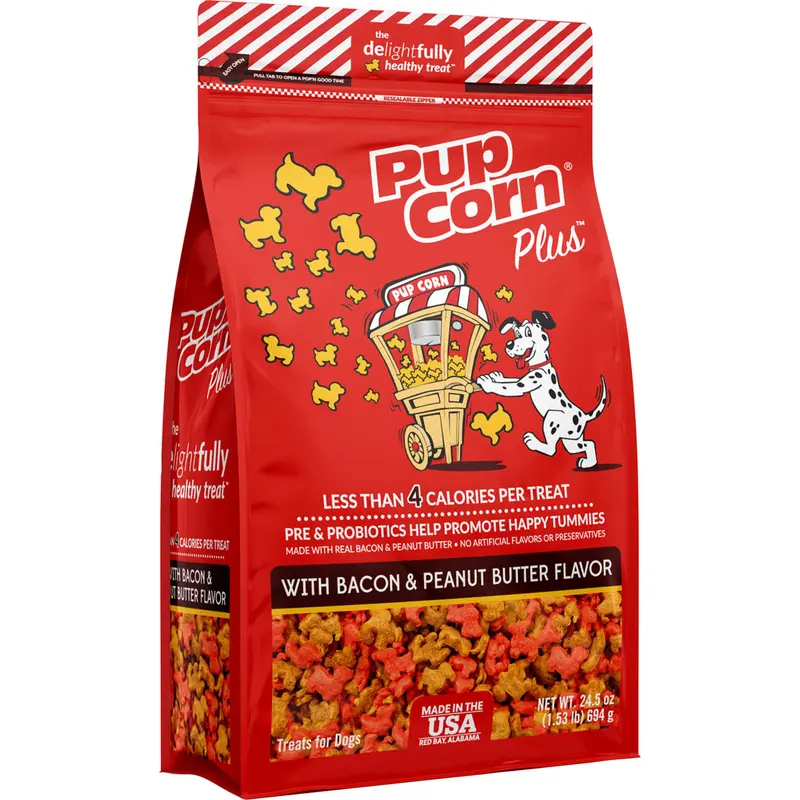 PupCorn Plus Dog Treats Bacon and Peanut Butter Flavor Crunchy Snack Bites 24.5 oz