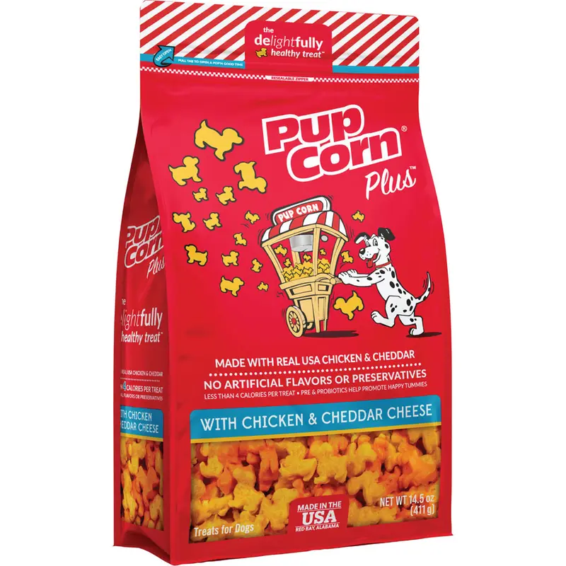 Pupcorn Plus Dog Treats Chicken and Cheddar Cheese 14.5 oz