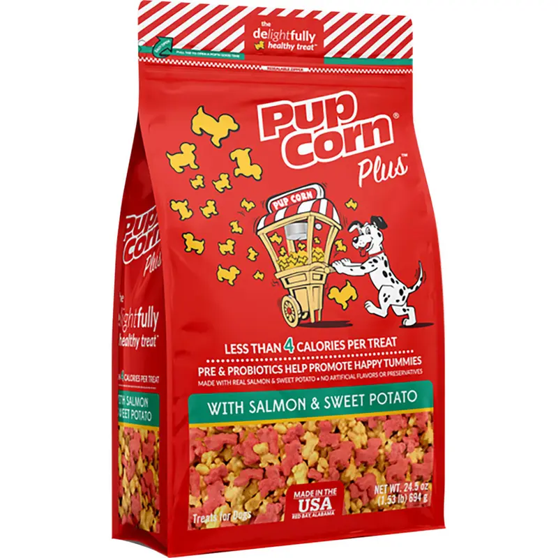 PupCorn Plus Dog Treats Salmon and Sweet Potato Flavor Crunchy Snack Bites 24.5 oz
