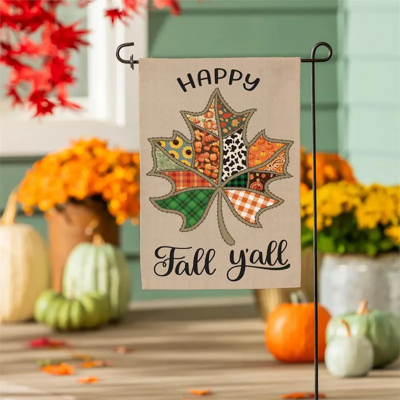 Quilted Fall Leaf Burlap Flag Garden