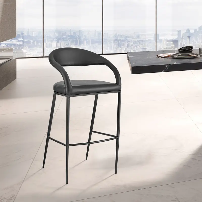 Ramona 30" Bar Stool with Matte Black Iron and Black Faux Leather By Armen Living