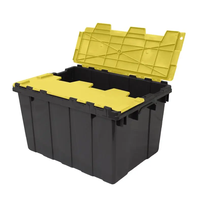 Ramtuff Black/Yellow Hinged-Lid Tote Stackable (Pack of 6)