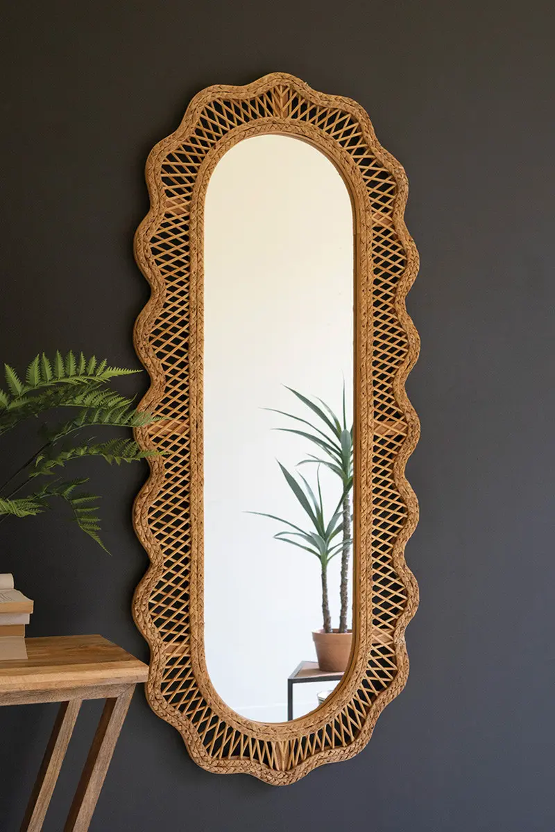 Rattan Squiggle Framed Oval Mirror By Kalalou