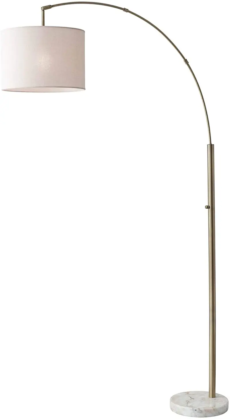 Reading Nook Floor Lamp Antique Brass Arc Arm Adjustable Off White Fabric Shade By Homeroots