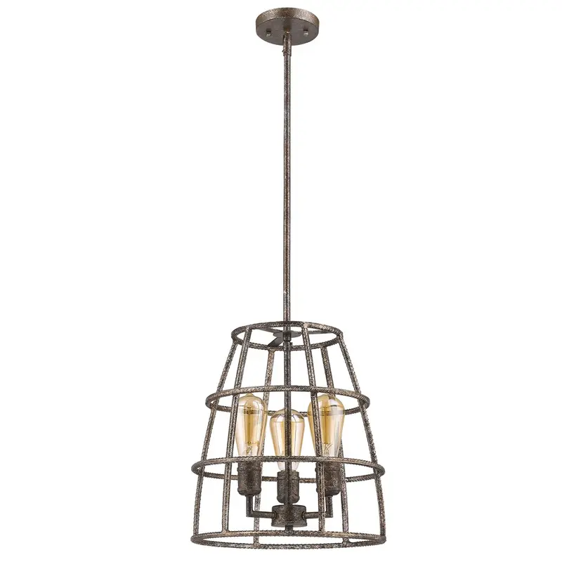 Rebarre 3-Light Antique Silver Drum Pendant With Open Cage Shade By Homeroots