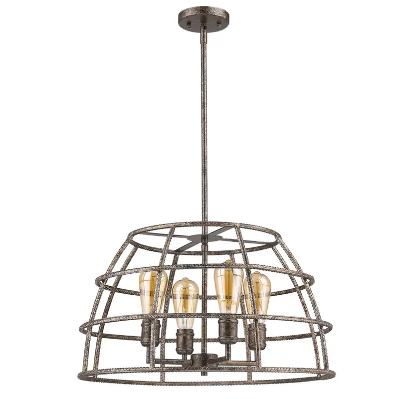 Rebarre 4-Light Antique Silver Drum Pendant With Open Cage Shade By Homeroots