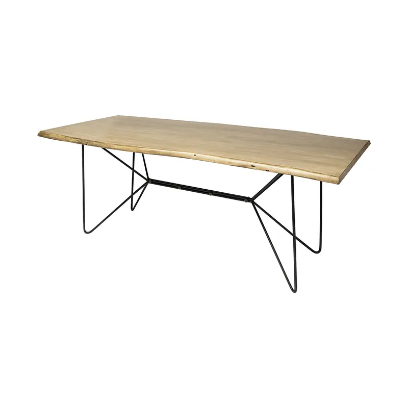 Rectangular Blonde Live Edge Sold Wood Top With Black Metal Base Dining Table By Homeroots