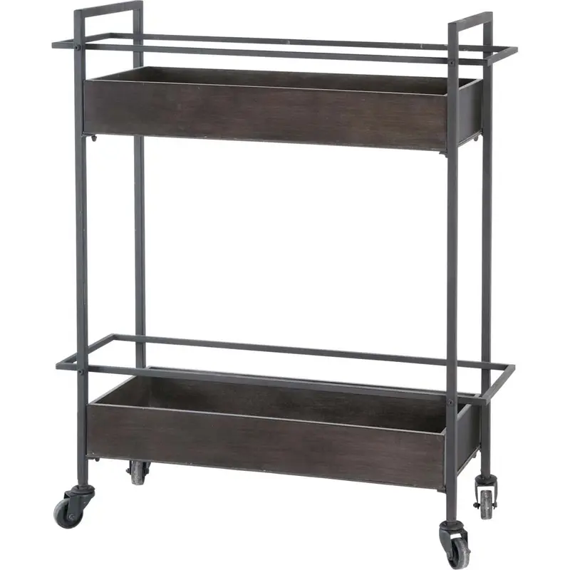 Rectangular Gray Metal With Two-Tier Shelves Bar Cart By Homeroots