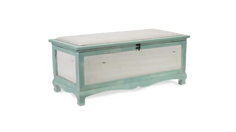 Rectangular Green Wooden with seat Cushion and inside Storage Bench By Homeroots