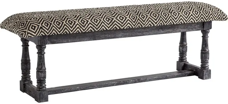 Rectangular Indian Mango Wood Black Base W White Woven Cushion Top Accent Bench By Homeroots
