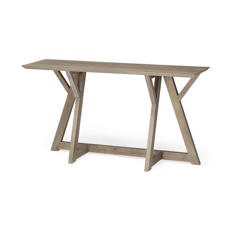 Rectangular Light Brown Mango Wood Finish Console Table With Geometrically Wooden Frame And Base By Homeroots