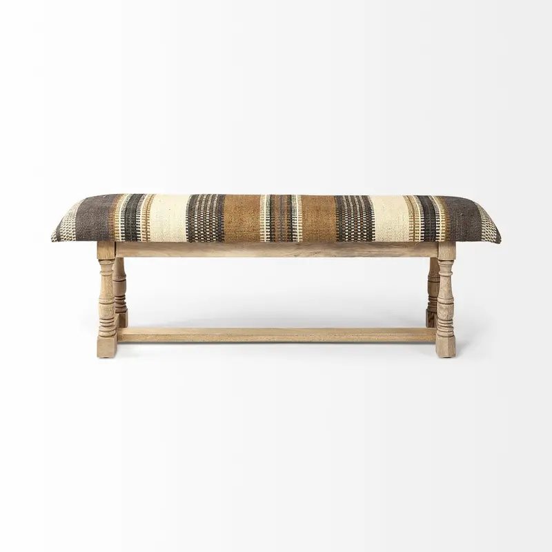 Rectangular Mango Wood Olive and Brown Upholstered Accent Bench By Homeroots