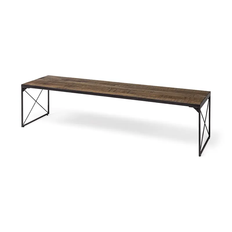 Rectangular Mango WoodMedium Brown Top And Black Iron Base Accent Bench By Homeroots