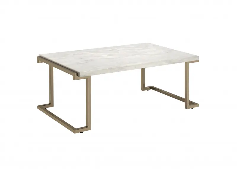 Rectangular Marble Top with Champagne Metal Base Cofee Table By Homeroots