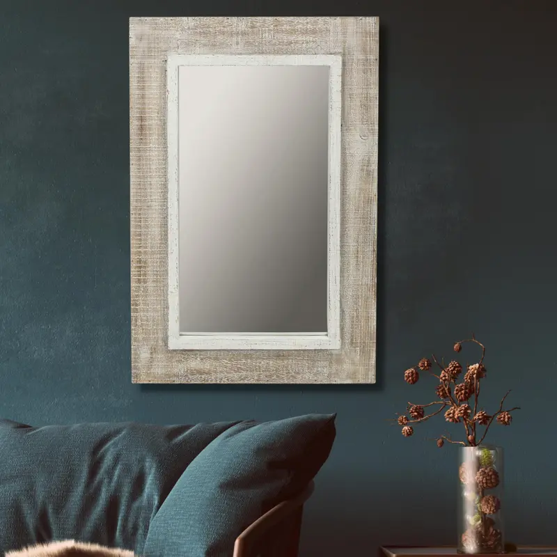 Rectangular Rustic White Wash Finish Wall Mirror By Homeroots