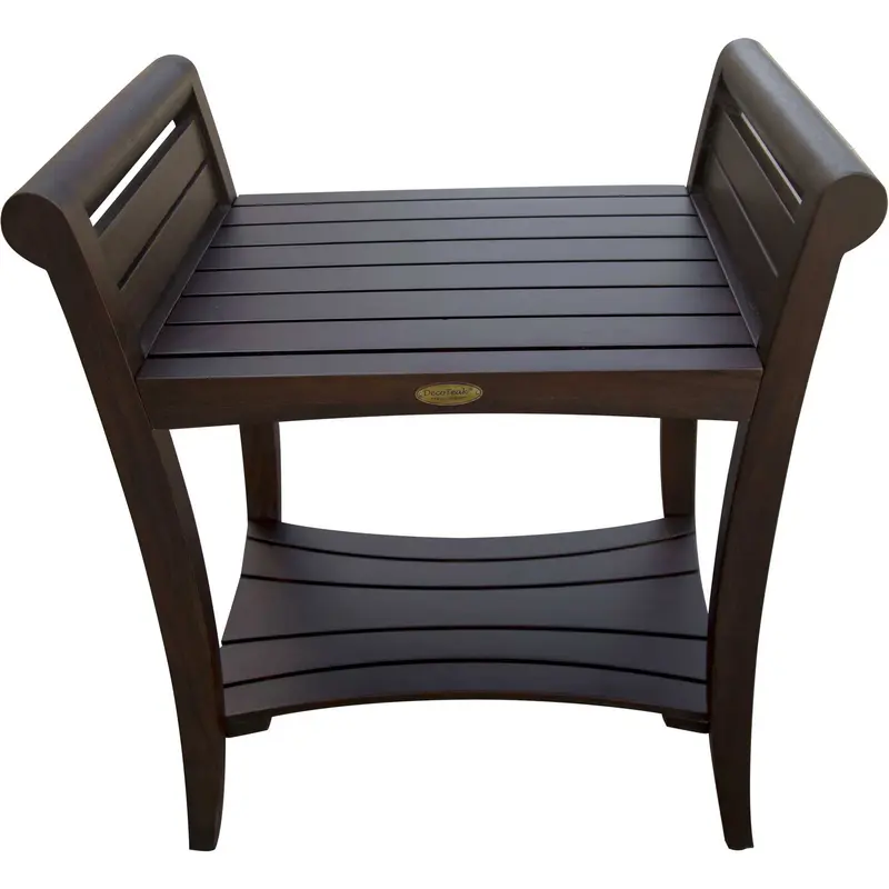 Rectangular Teak Shower Bench with Shelf and Handles in Brown Finish By Homeroots