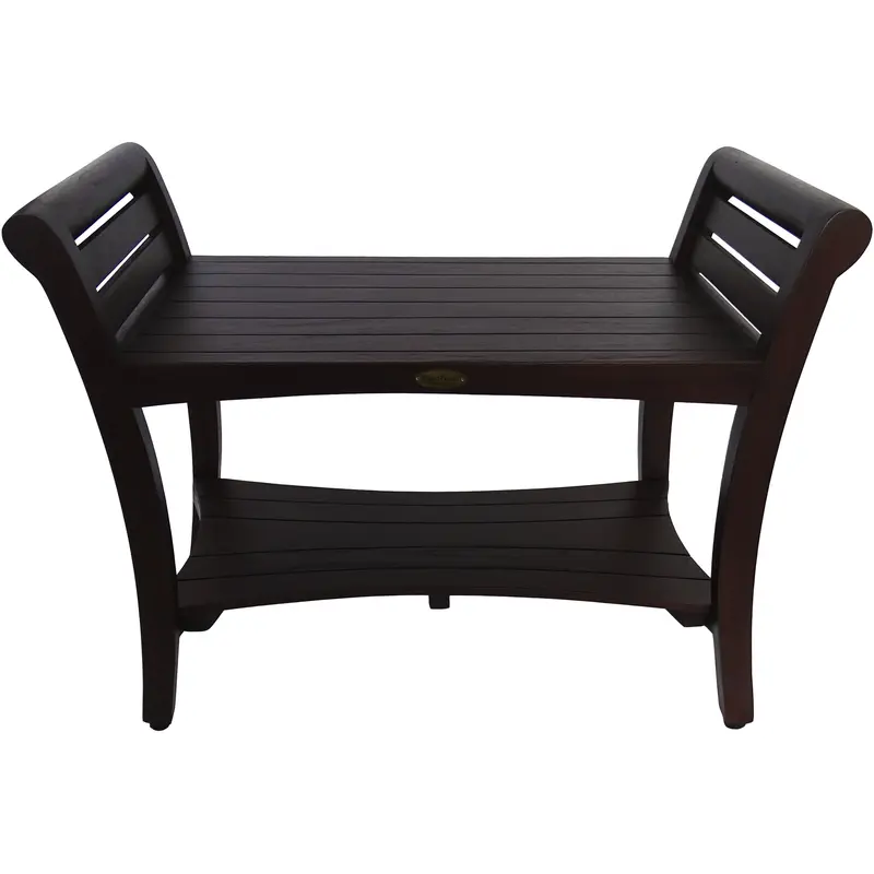 Rectangular Teak Shower Bench with Shelf and Handles in Dark Brown Finish By Homeroots