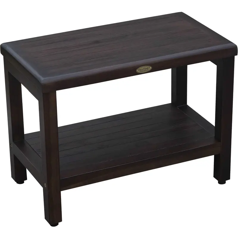 Rectangular Teak Shower Bench with Shelf in Brown Finish By Homeroots