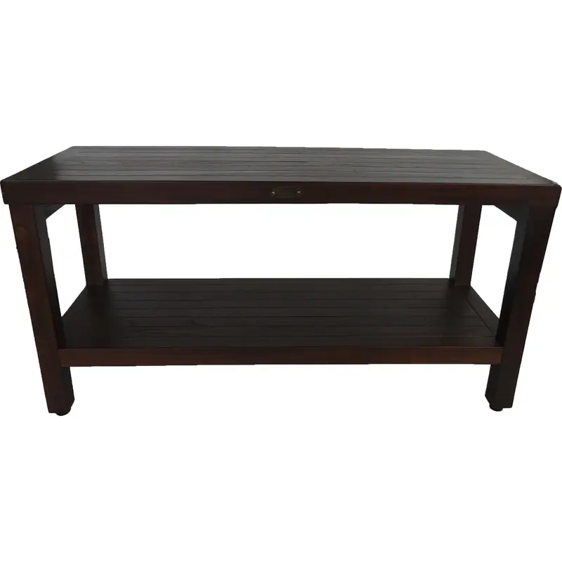 Rectangular Teak Shower Outdoor Bench with Shelf in Brown Finish By Homeroots