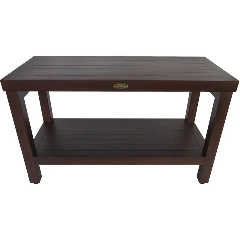 Rectangular Teak Shower Stool or Bench with Shelf in Brown Finish By Homeroots